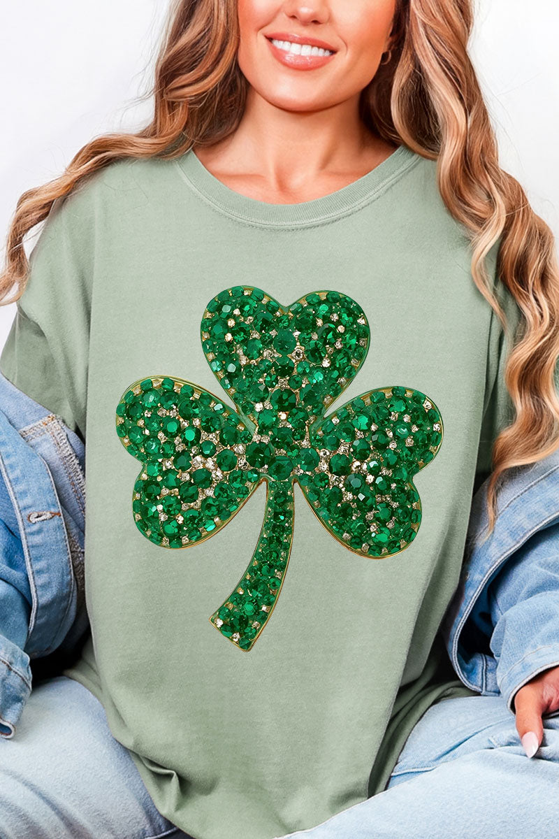 Faux Rhinestone Clover Comfort Colors Adult Ring-Spun Cotton Tee