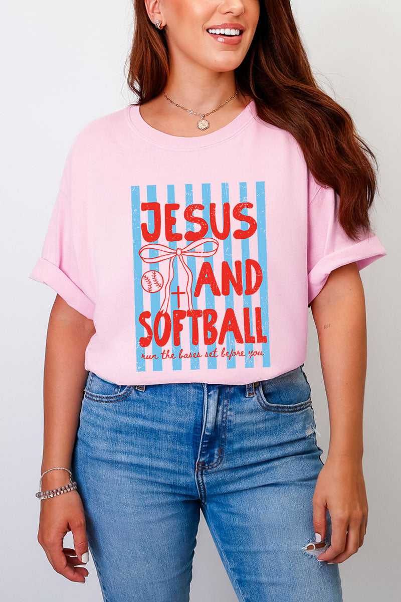 Jesus And Softball Comfort Colors Adult Ring-Spun Cotton Tee