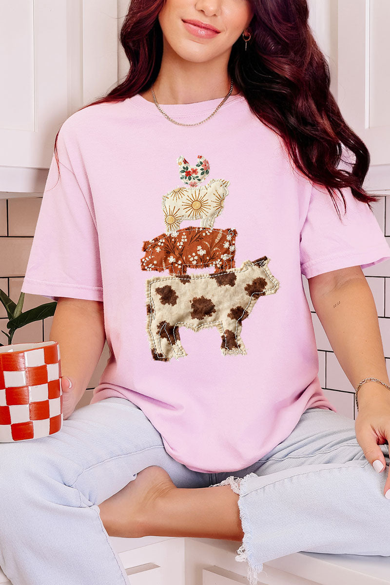 Faux Patchwork Farm Animals Comfort Colors Adult Ring-Spun Cotton Tee