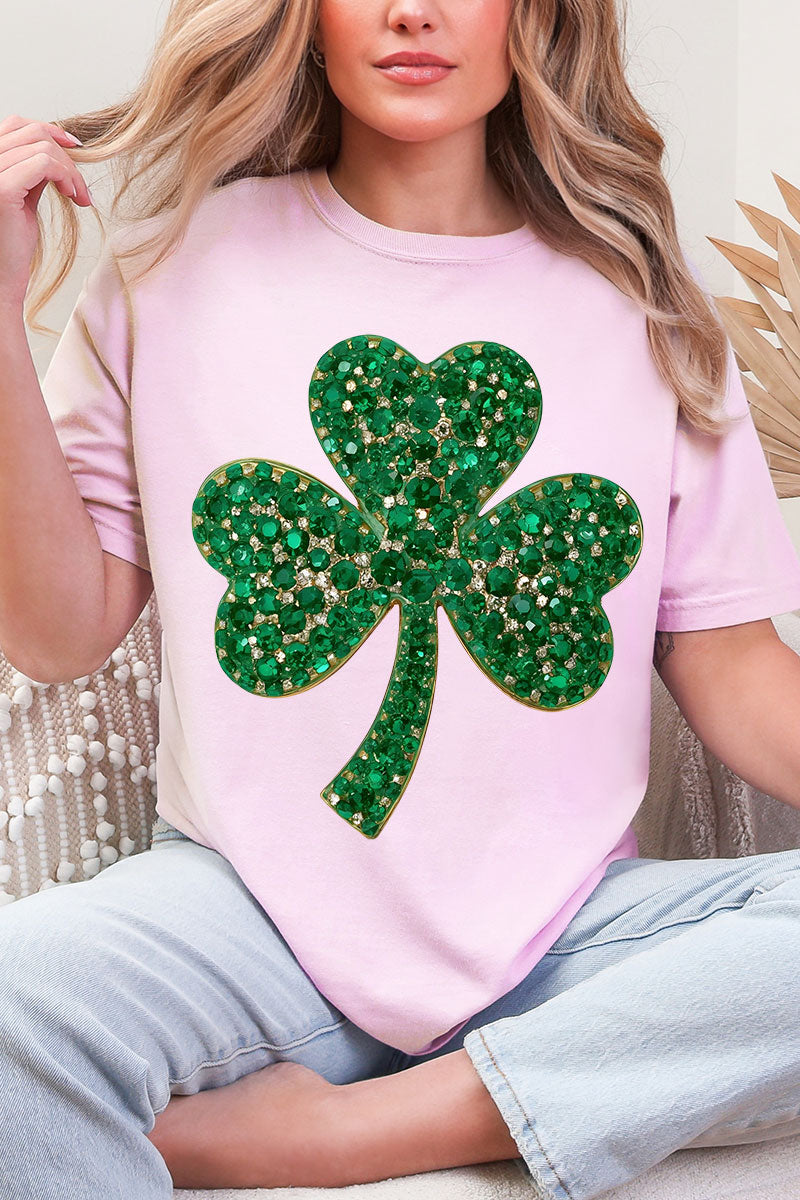 Faux Rhinestone Clover Comfort Colors Adult Ring-Spun Cotton Tee