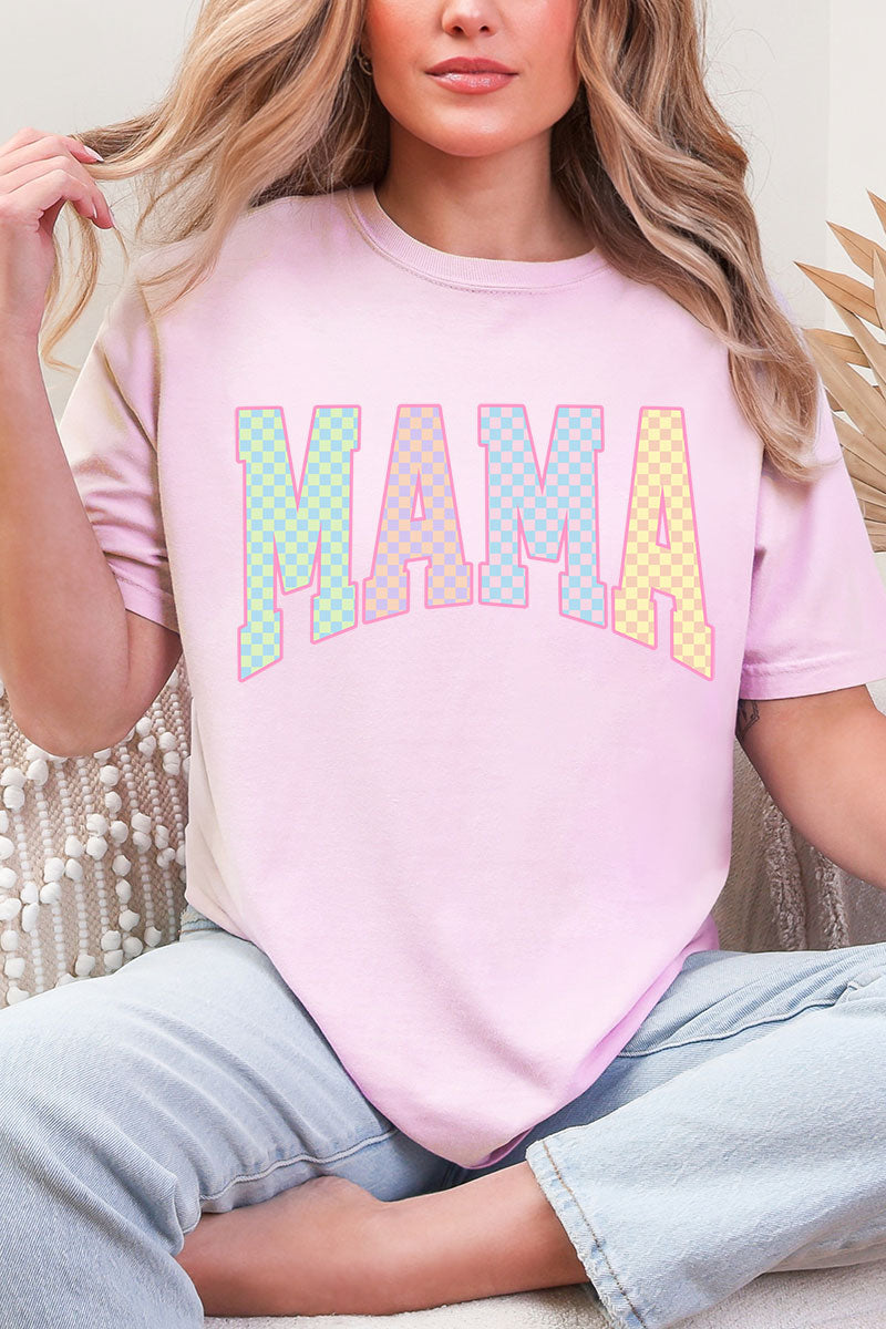 Pastel Checkered Mama Comfort Colors Adult Ring-Spun Cotton Tee
