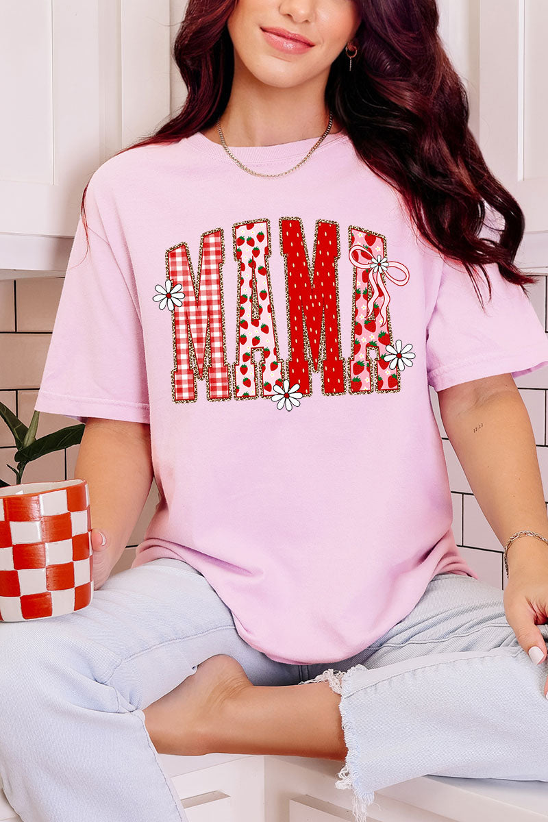 Strawberry Gingham Mama Comfort Colors Adult Ring-Spun Cotton Tee