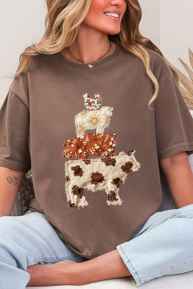 Faux Patchwork Farm Animals Comfort Colors Adult Ring-Spun Cotton Tee