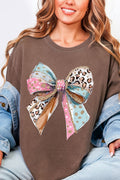 Pastel Leopard Bow Comfort Colors Adult Ring-Spun Cotton Tee