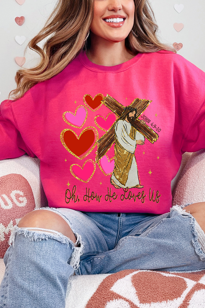 He Loves Us Hearts Heavy Blend Crew Sweatshirt product image 1