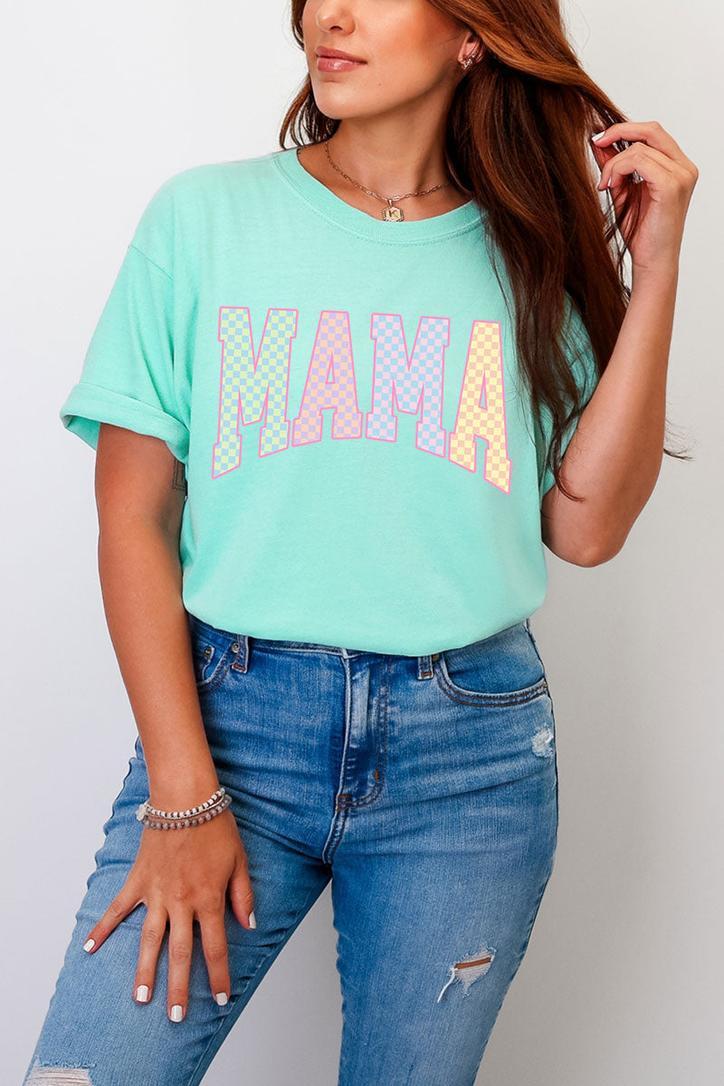 Pastel Checkered Mama Comfort Colors Adult Ring-Spun Cotton Tee