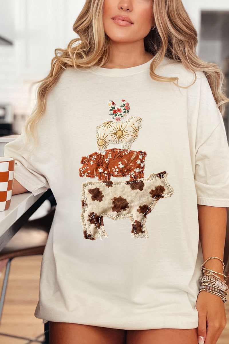 Faux Patchwork Farm Animals Comfort Colors Adult Ring-Spun Cotton Tee