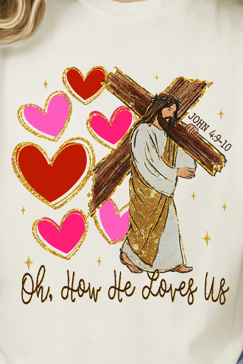 He Loves Us Hearts Comfort Colors Adult Ring-Spun Cotton Tee