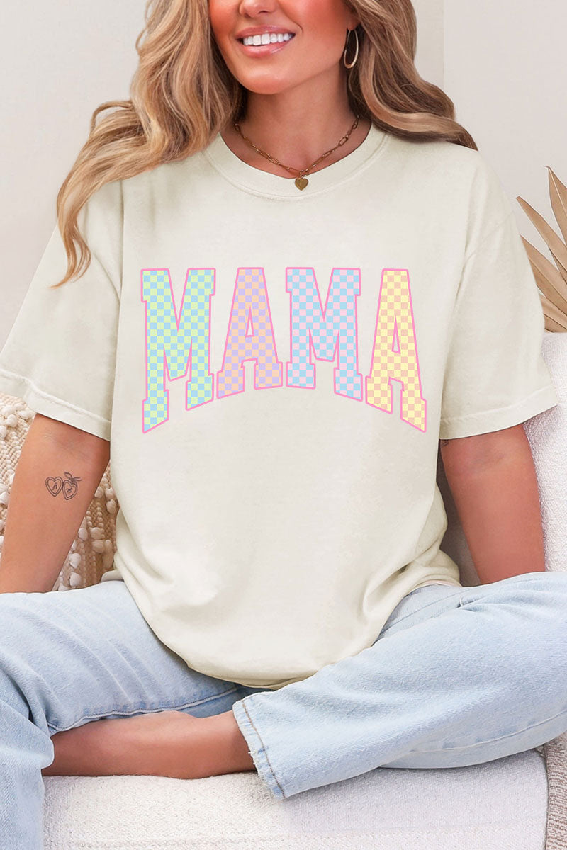 Pastel Checkered Mama Comfort Colors Adult Ring-Spun Cotton Tee