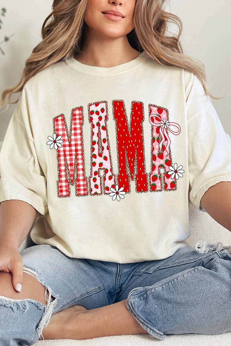 Strawberry Gingham Mama Comfort Colors Adult Ring-Spun Cotton Tee