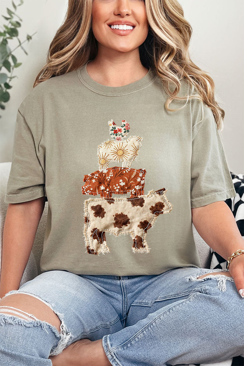 Faux Patchwork Farm Animals Comfort Colors Adult Ring-Spun Cotton Tee