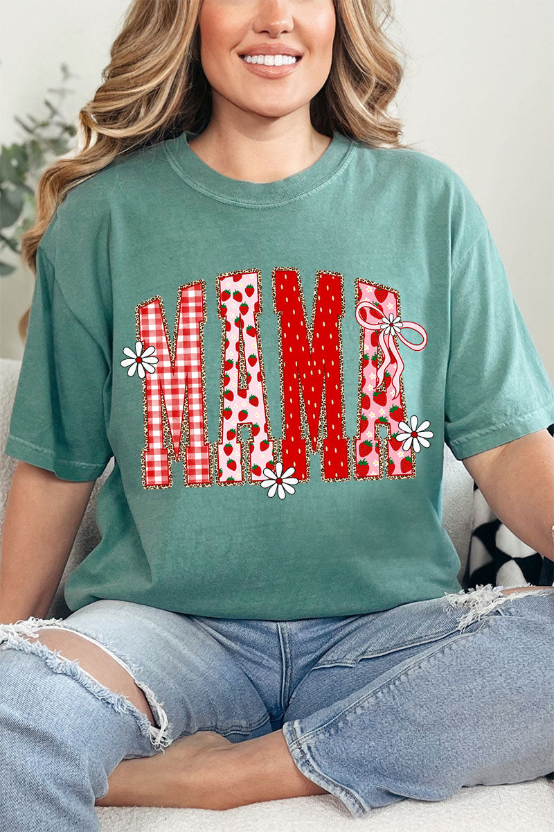 Strawberry Gingham Mama Comfort Colors Adult Ring-Spun Cotton Tee