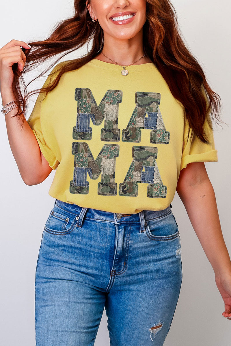Patchwork Camo Mama Comfort Colors Adult Ring-Spun Cotton Tee