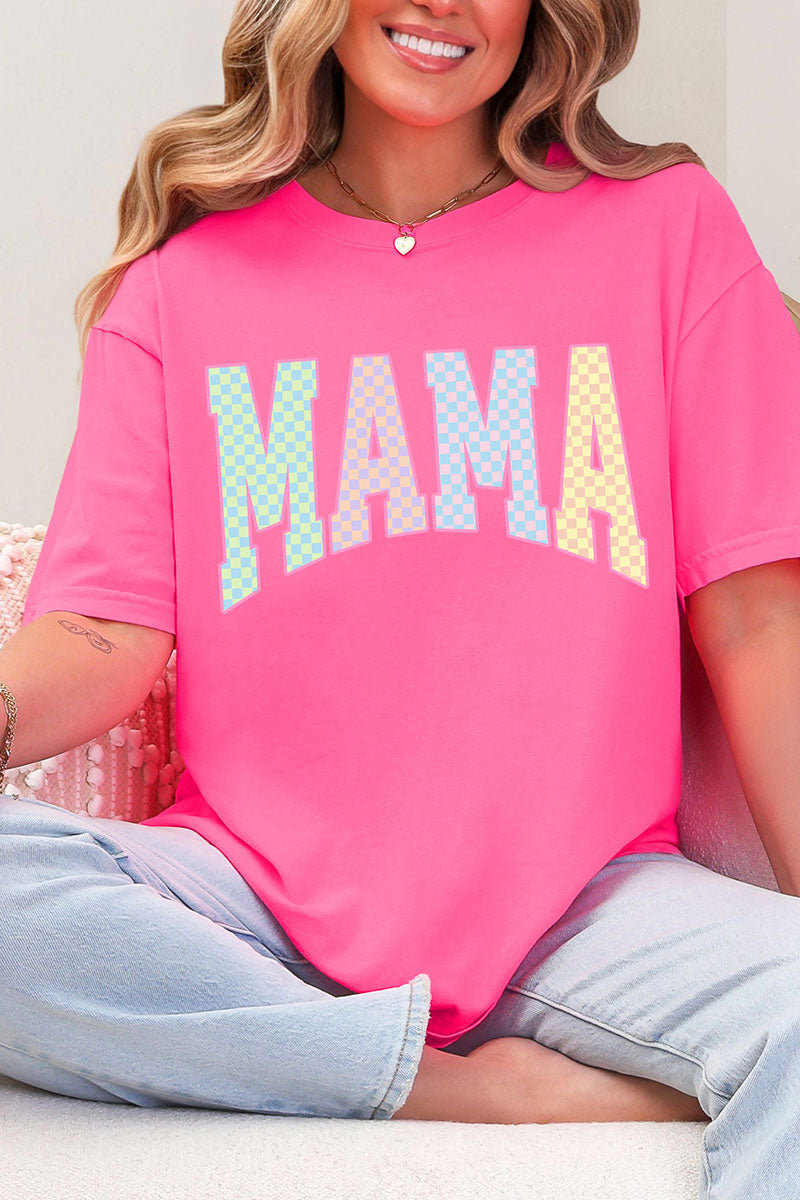 Pastel Checkered Mama Comfort Colors Adult Ring-Spun Cotton Tee