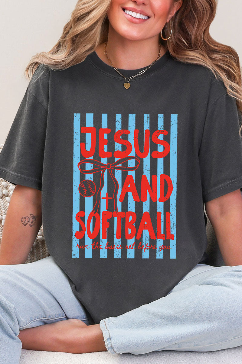 Jesus And Softball Comfort Colors Adult Ring-Spun Cotton Tee