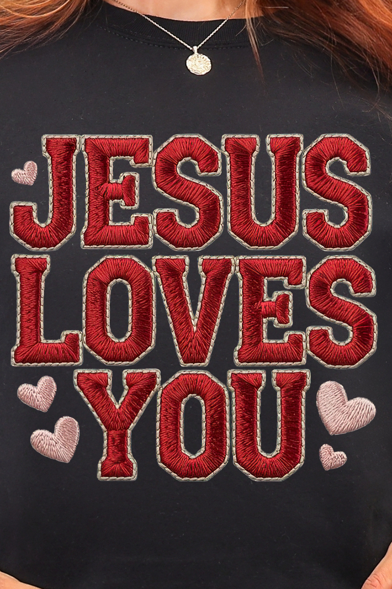 Faux Embroidery Jesus Loves You Heavy Blend Crew Sweatshirt product image 2