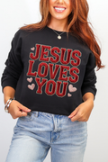 Faux Embroidery Jesus Loves You Heavy Blend Crew Sweatshirt product image 1
