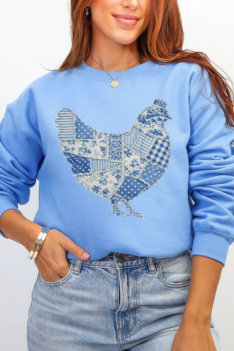 Faux Patchwork Blue Chicken Heavy Blend Crew Sweatshirt product image 1