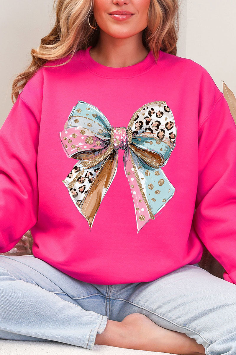 Pastel Leopard Bow Heavy Blend Crew Sweatshirt product image 1