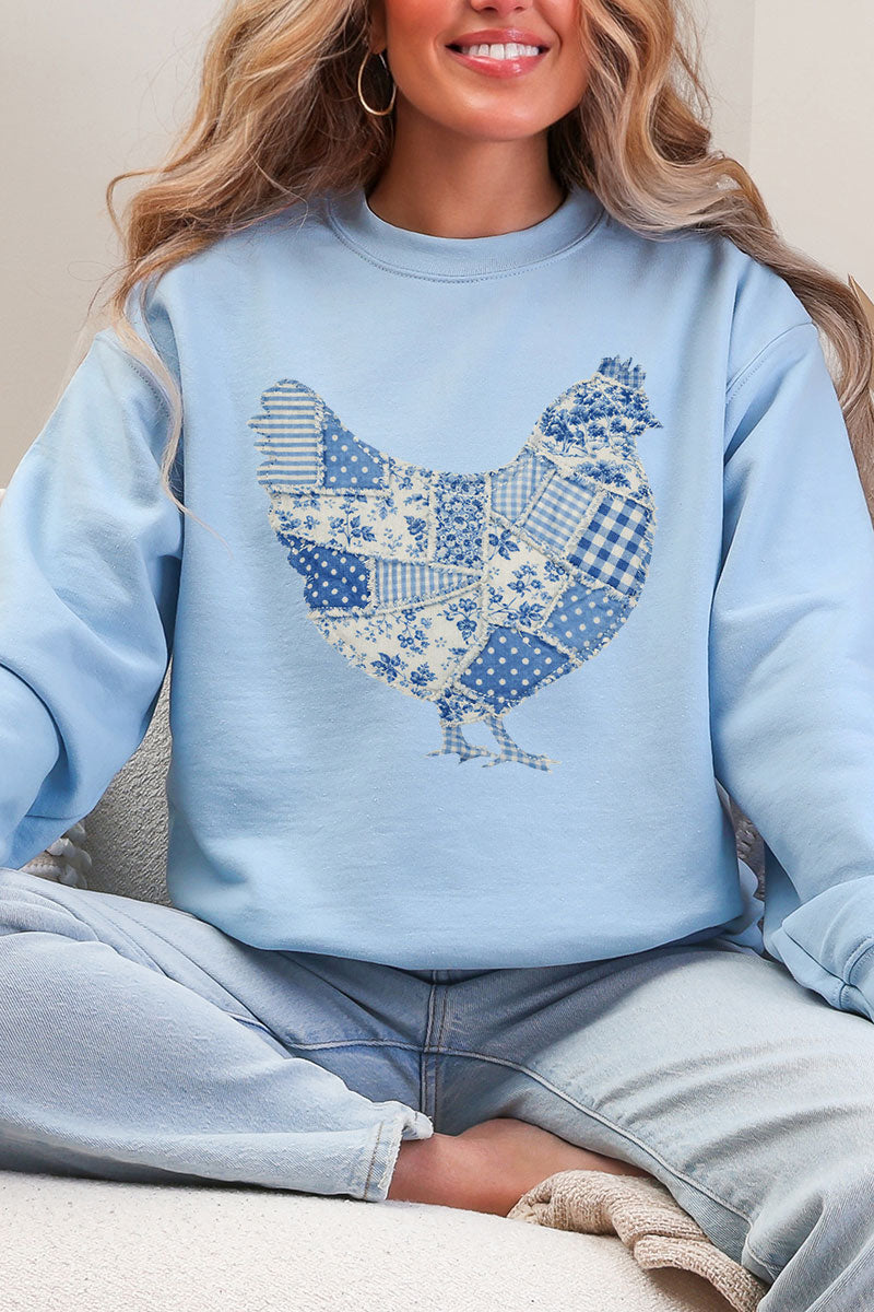 Faux Patchwork Blue Chicken Heavy Blend Crew Sweatshirt product image 3