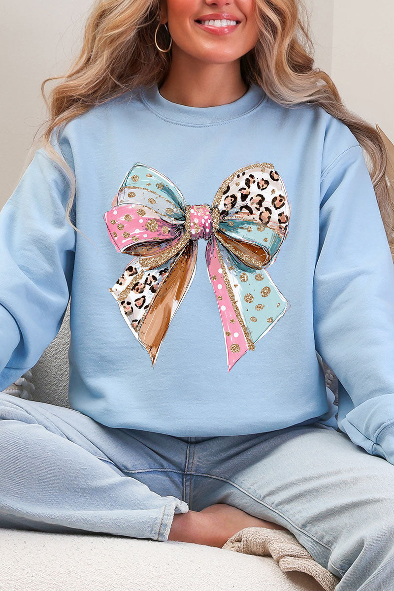 Pastel Leopard Bow Heavy Blend Crew Sweatshirt product image 3