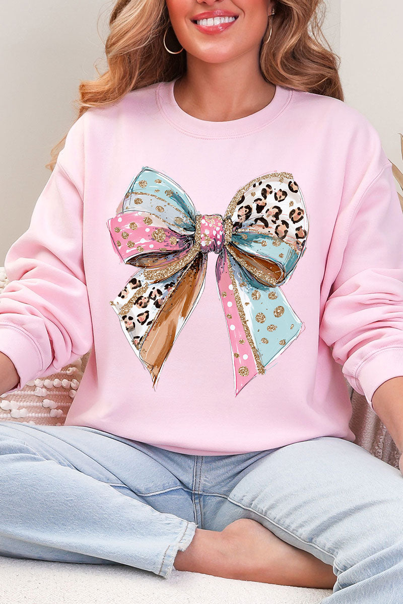 Pastel Leopard Bow Heavy Blend Crew Sweatshirt product image 4