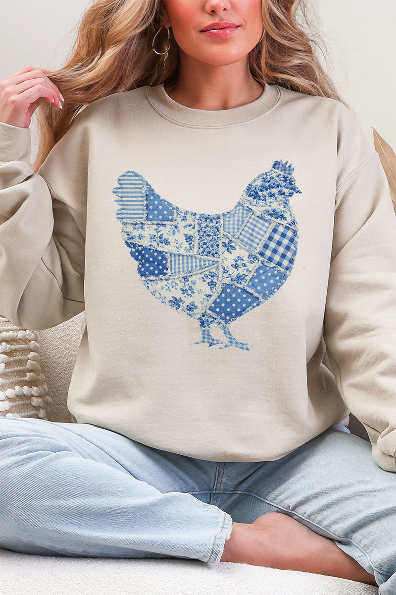 Faux Patchwork Blue Chicken Heavy Blend Crew Sweatshirt product image 4