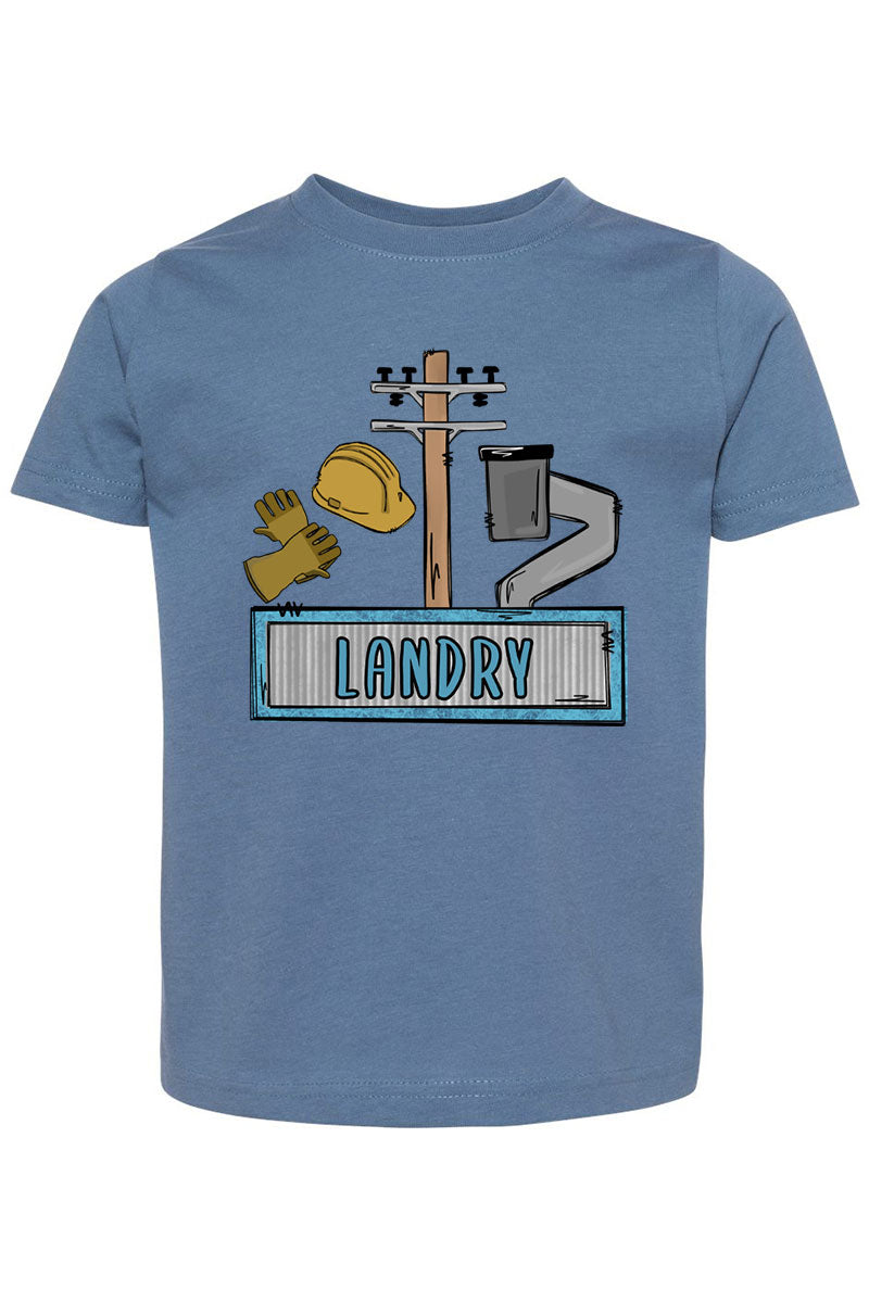 Toddler Personalized Blue Power Crew Kid Fine Jersey Tee product image 5