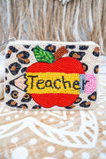 Sharp & Stylish Teacher Leopard Seed Bead Coin Purse