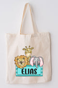Personalized Blue Zoo Trio Small Canvas Tote *Personalize Your Name