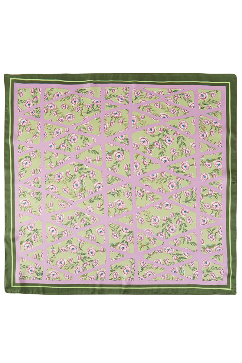 Botanical Edge Pink & Green Square Satin Scarf