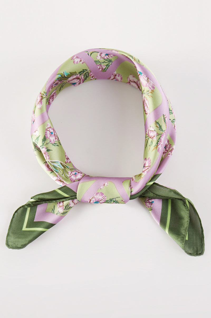Botanical Edge Pink & Green Square Satin Scarf