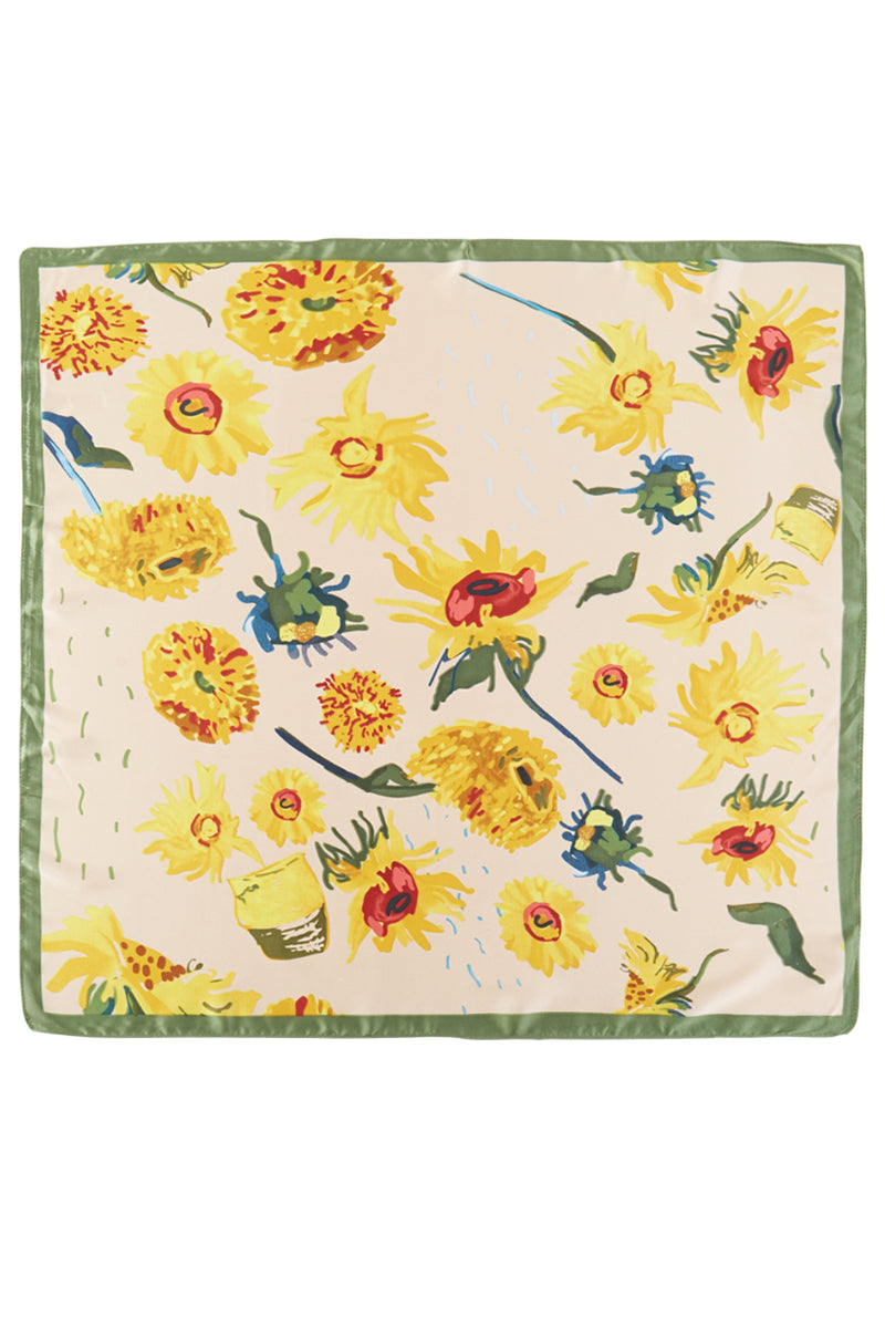 Golden Hour Bloom Beige Square Satin Scarf