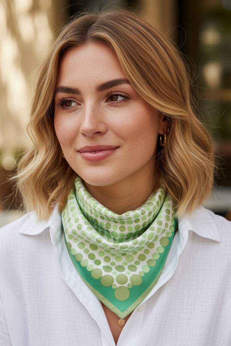 Forward Motion Green Dots Square Satin Scarf