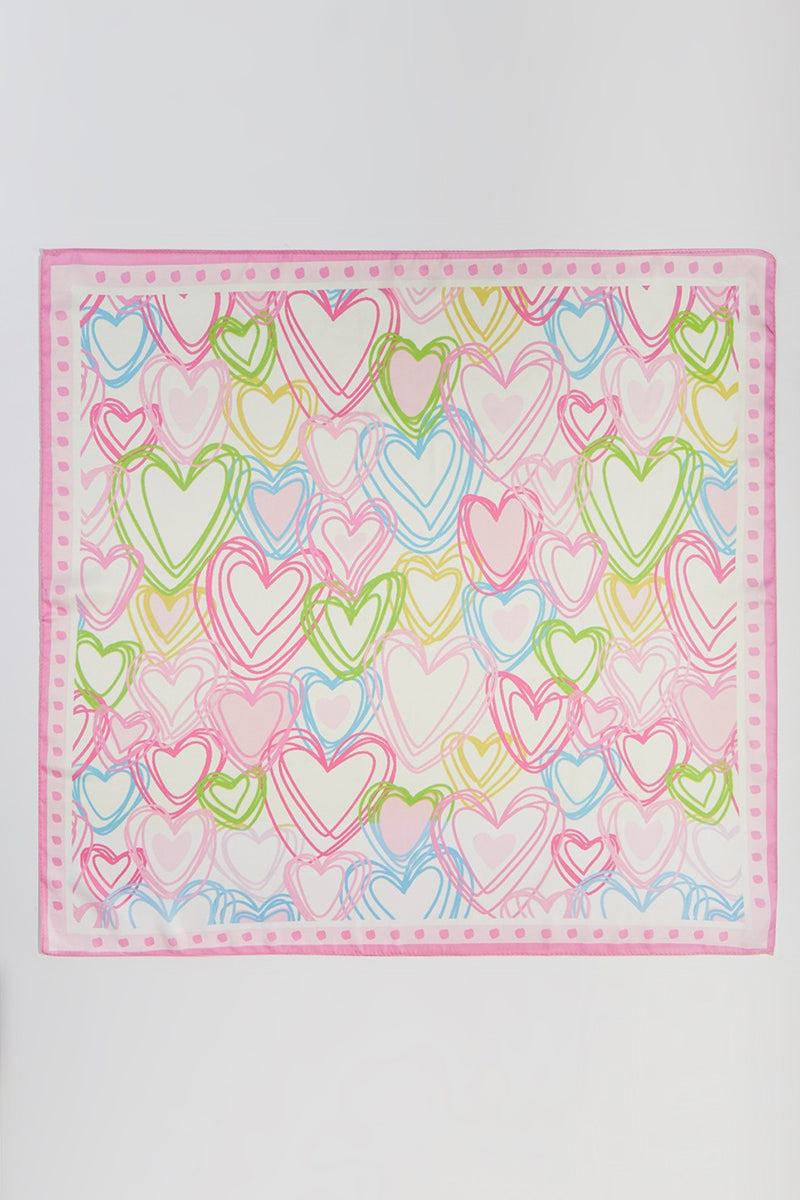 Heart Sketch Pink Square Satin Scarf
