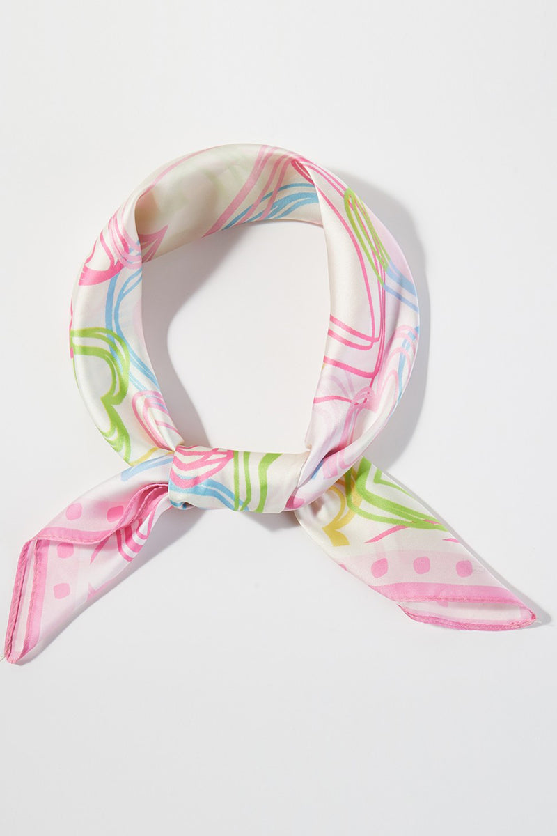 Heart Sketch Pink Square Satin Scarf