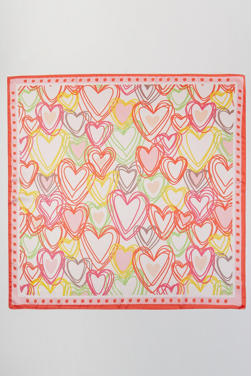 Heart Sketch Red Square Satin Scarf
