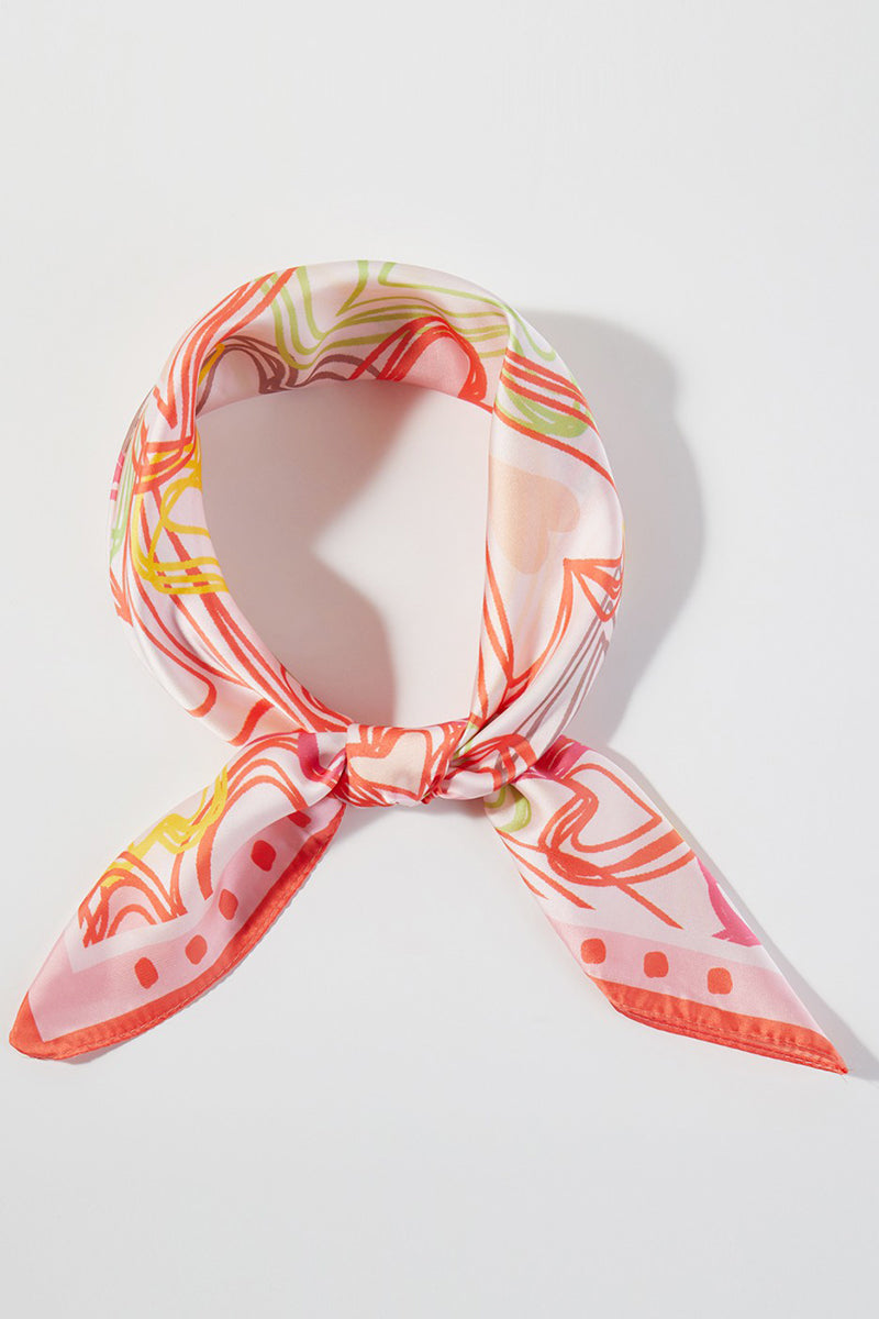Heart Sketch Red Square Satin Scarf