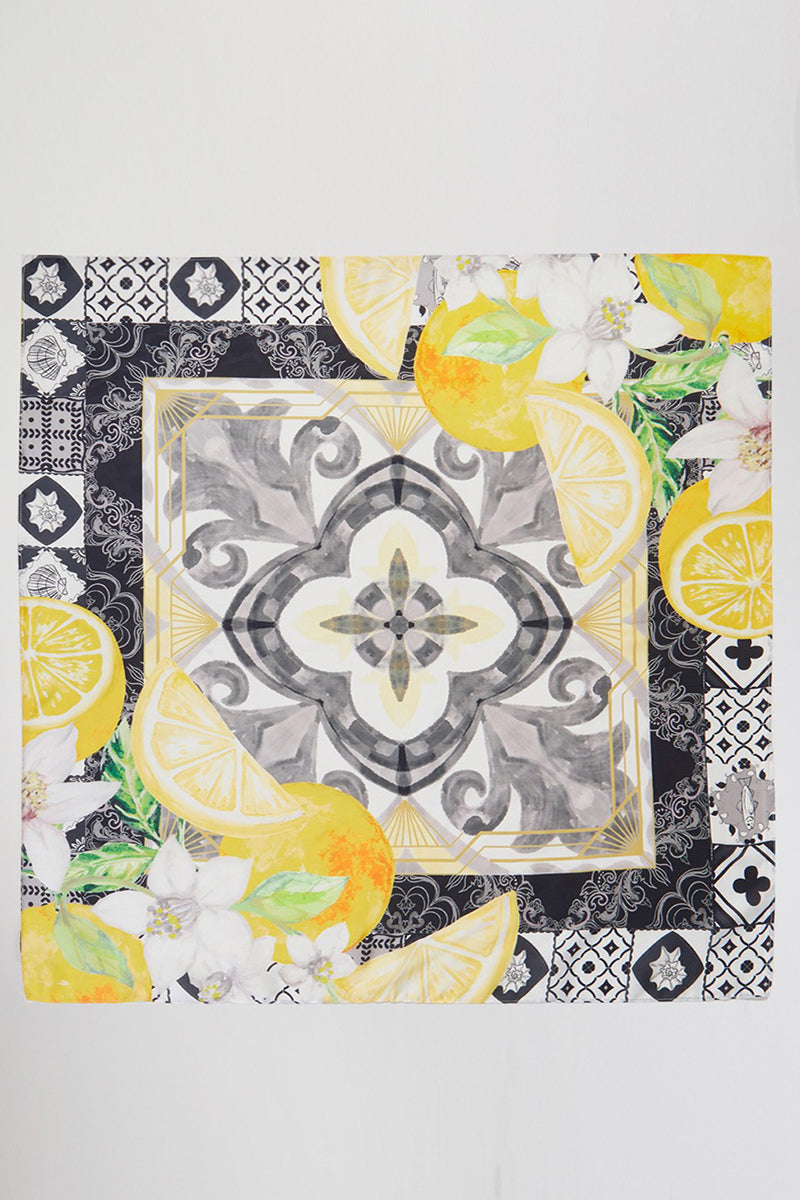 Valencia Oranges Black Square Satin Scarf