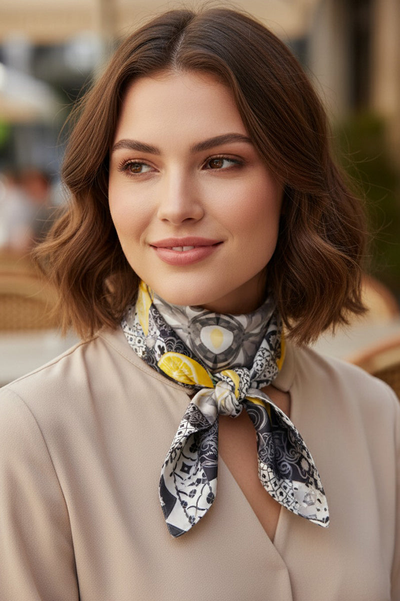 Valencia Oranges Black Square Satin Scarf