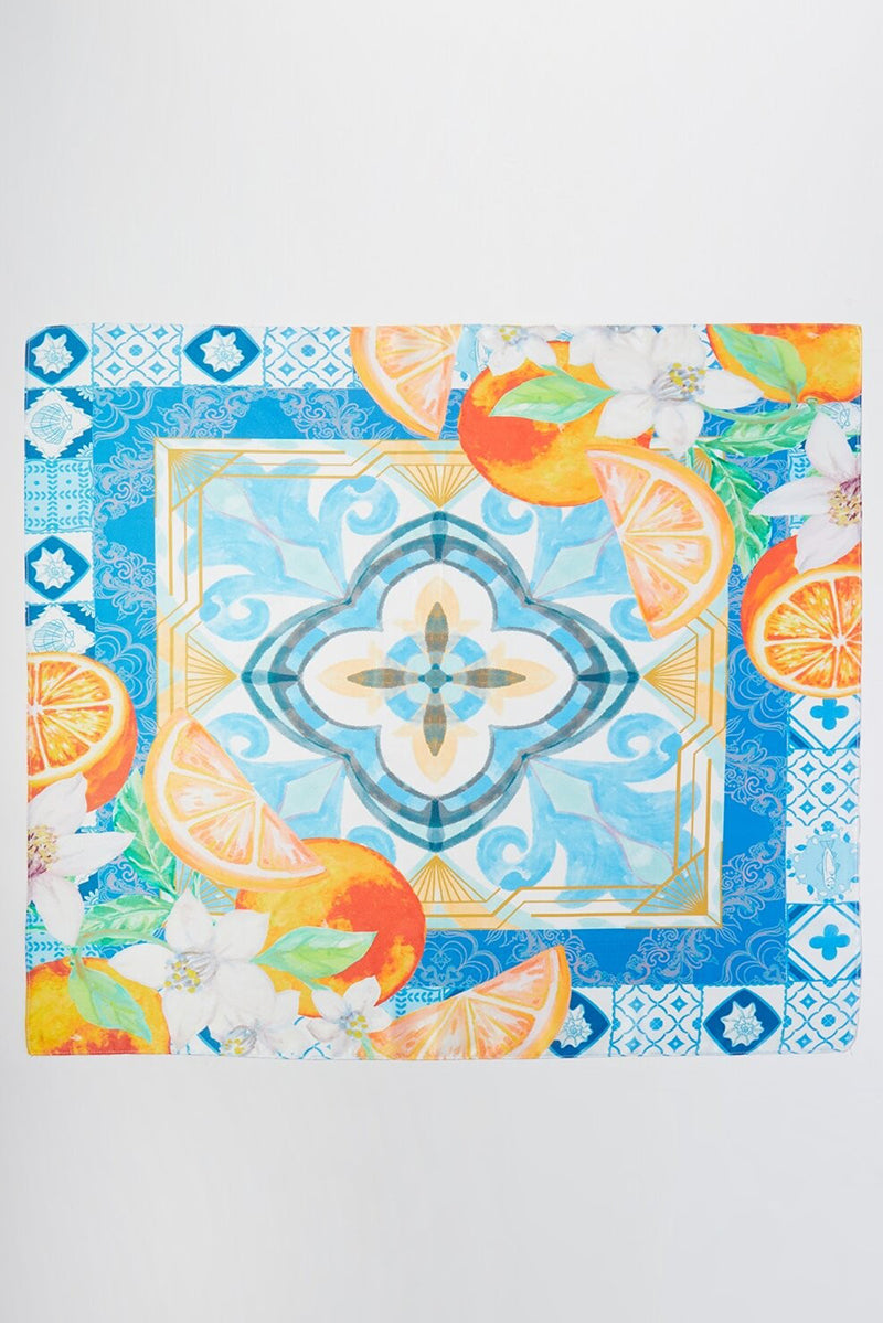 Valencia Oranges Blue Square Satin Scarf