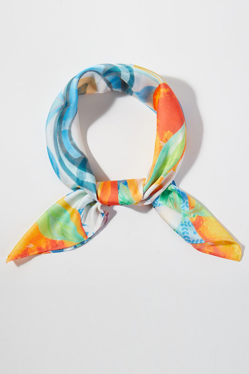 Valencia Oranges Blue Square Satin Scarf