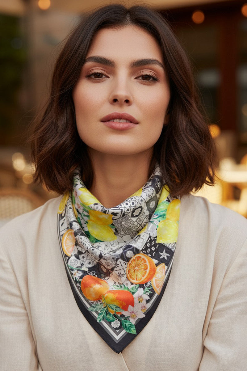 Citrus Club Black Square Satin Scarf
