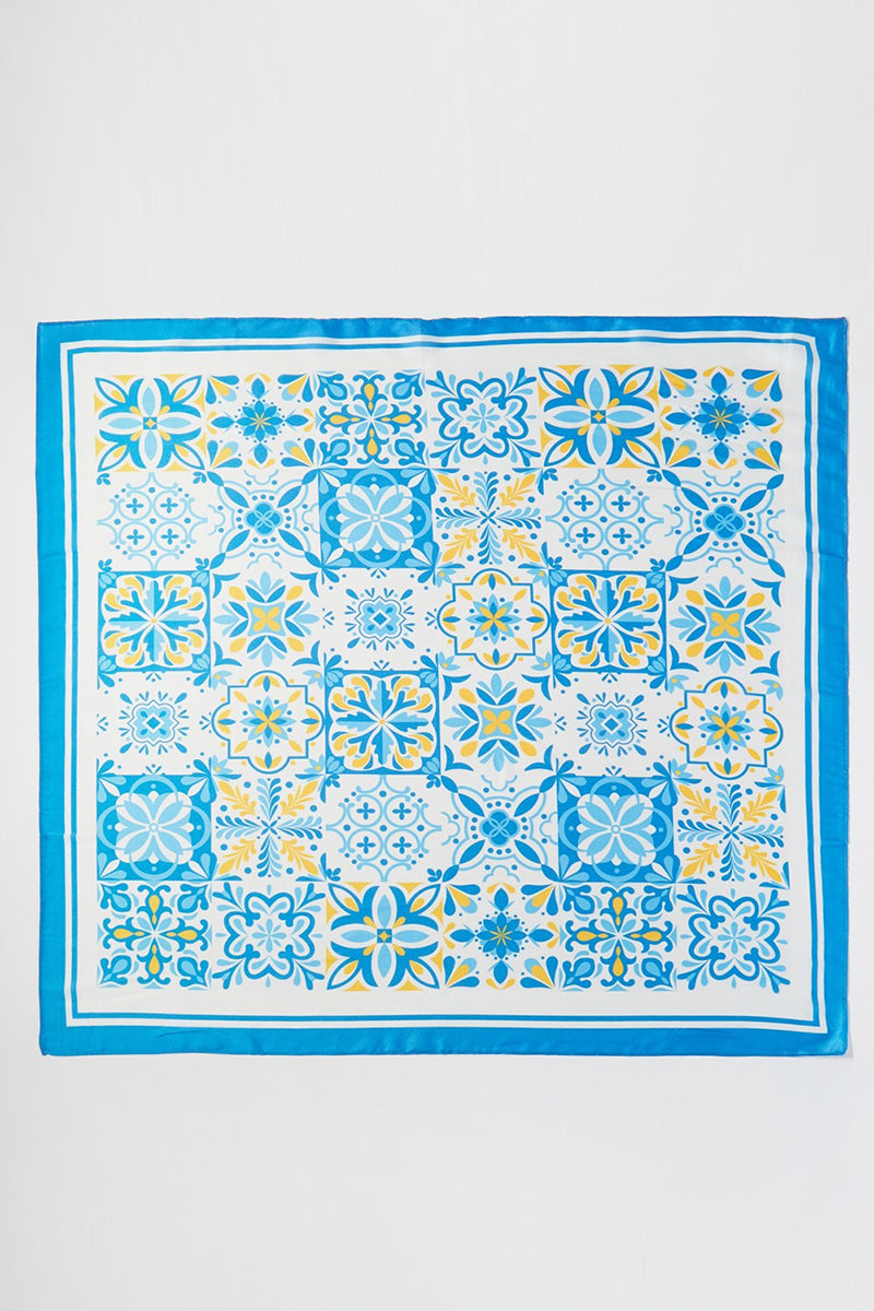 Barcelona Blue Square Satin Scarf