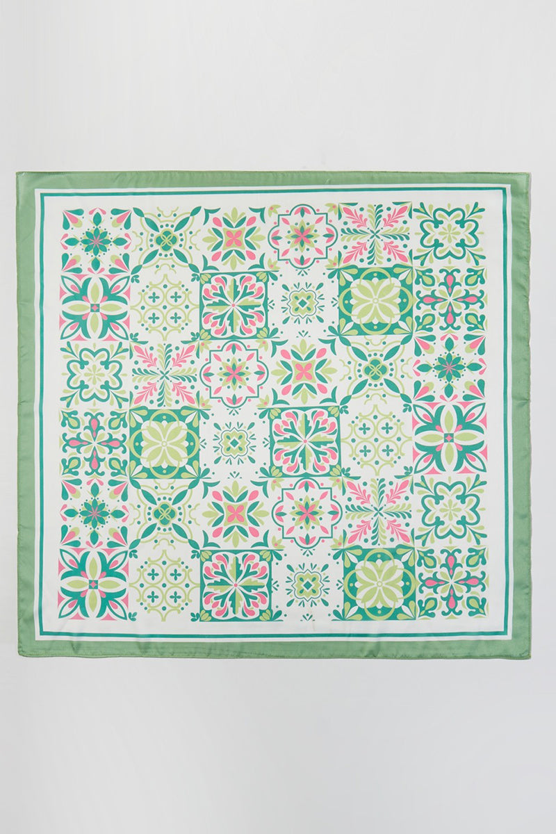 Barcelona Green Square Satin Scarf