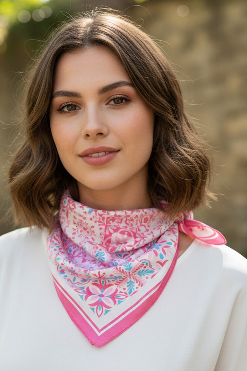 Barcelona Pink Square Satin Scarf