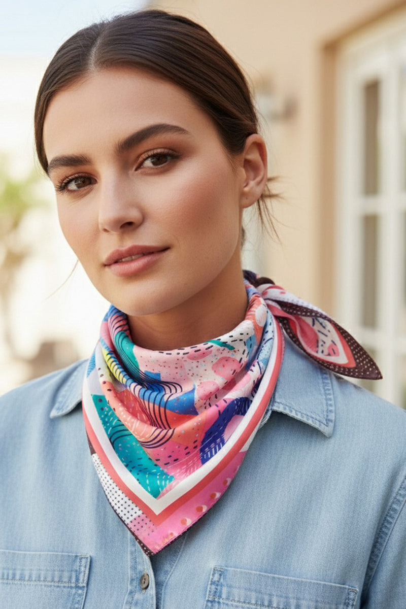 Find Your Rhythm Pink Square Satin Scarf