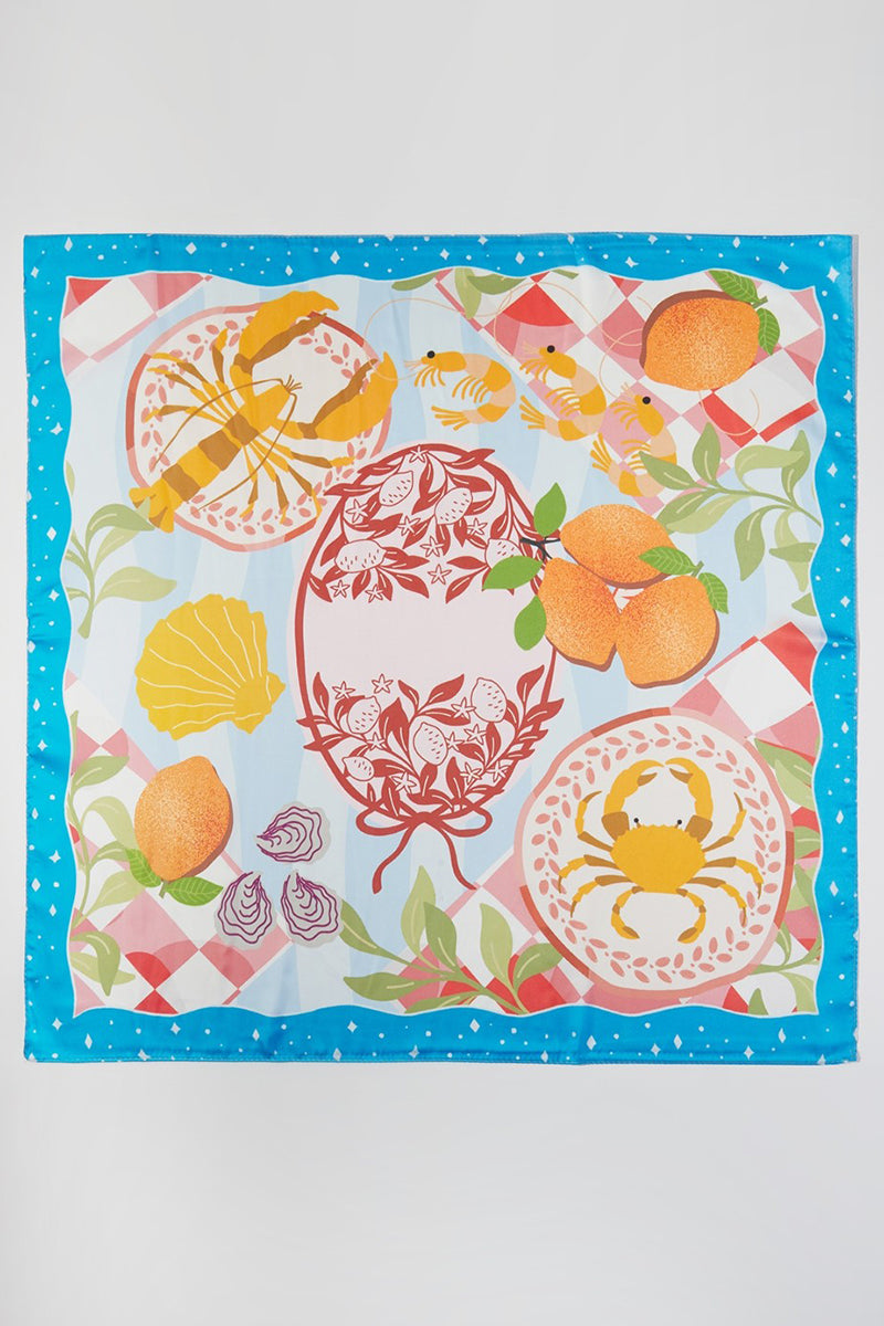 Coastal Cafe Blue Square Satin Scarf