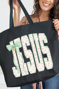 Coquette Cross Jesus Canvas Jumbo Tote