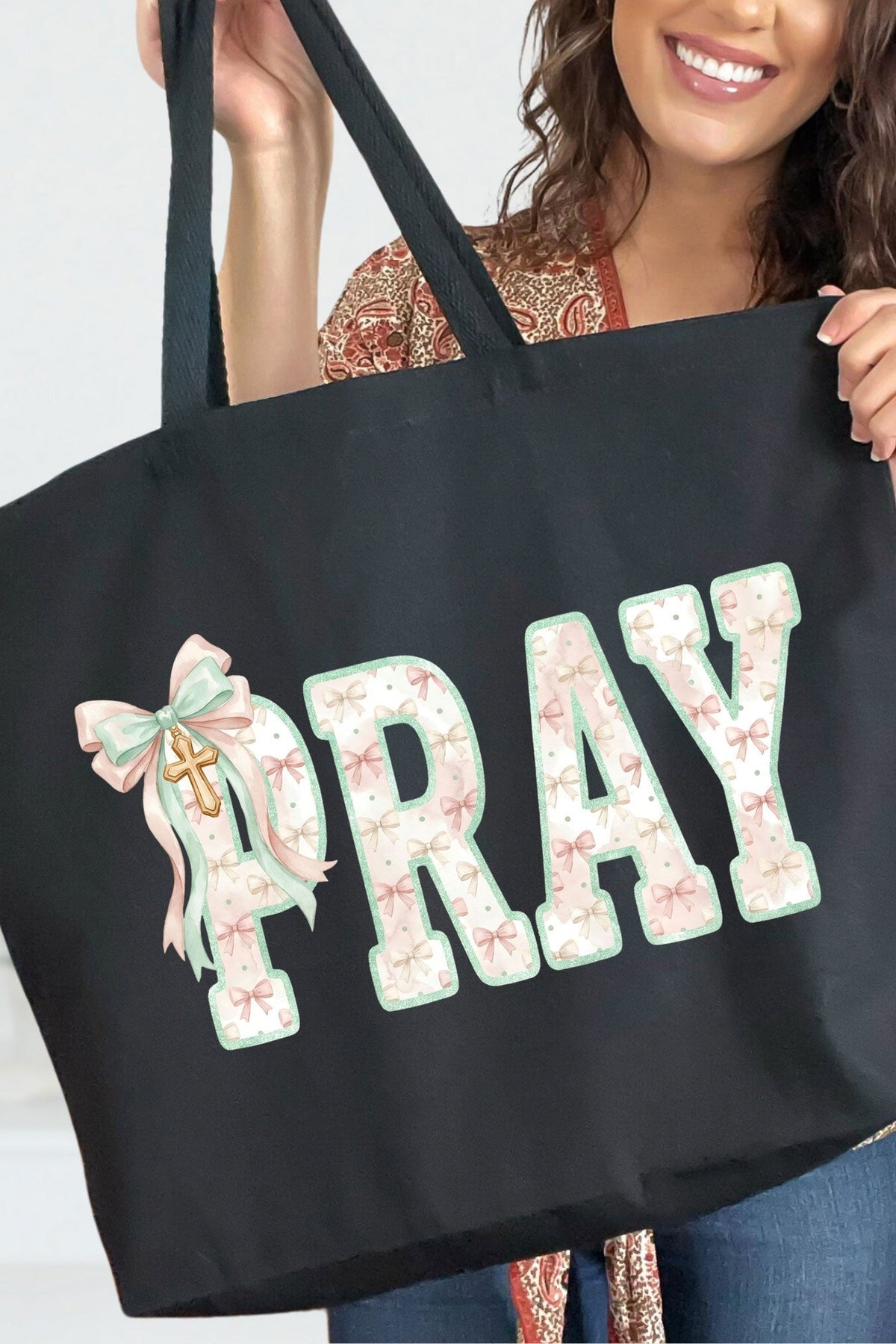 Coquette Cross Pray Canvas Jumbo Tote